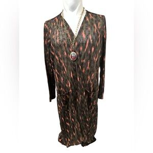 G by Giuliana Black and Coral Long Knit Robe